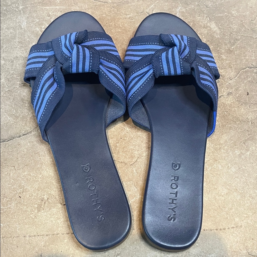 Rothy's Cobalt Blue Stipe Rothy’s Knotted Slides Size 9.5